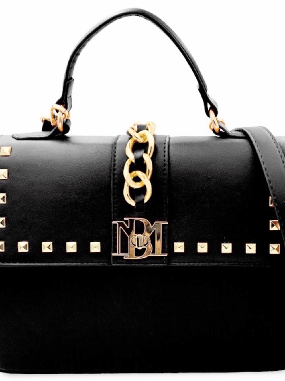 NWT Badgley Mischka Black Satchel with Gold-Tone Chain & Studs